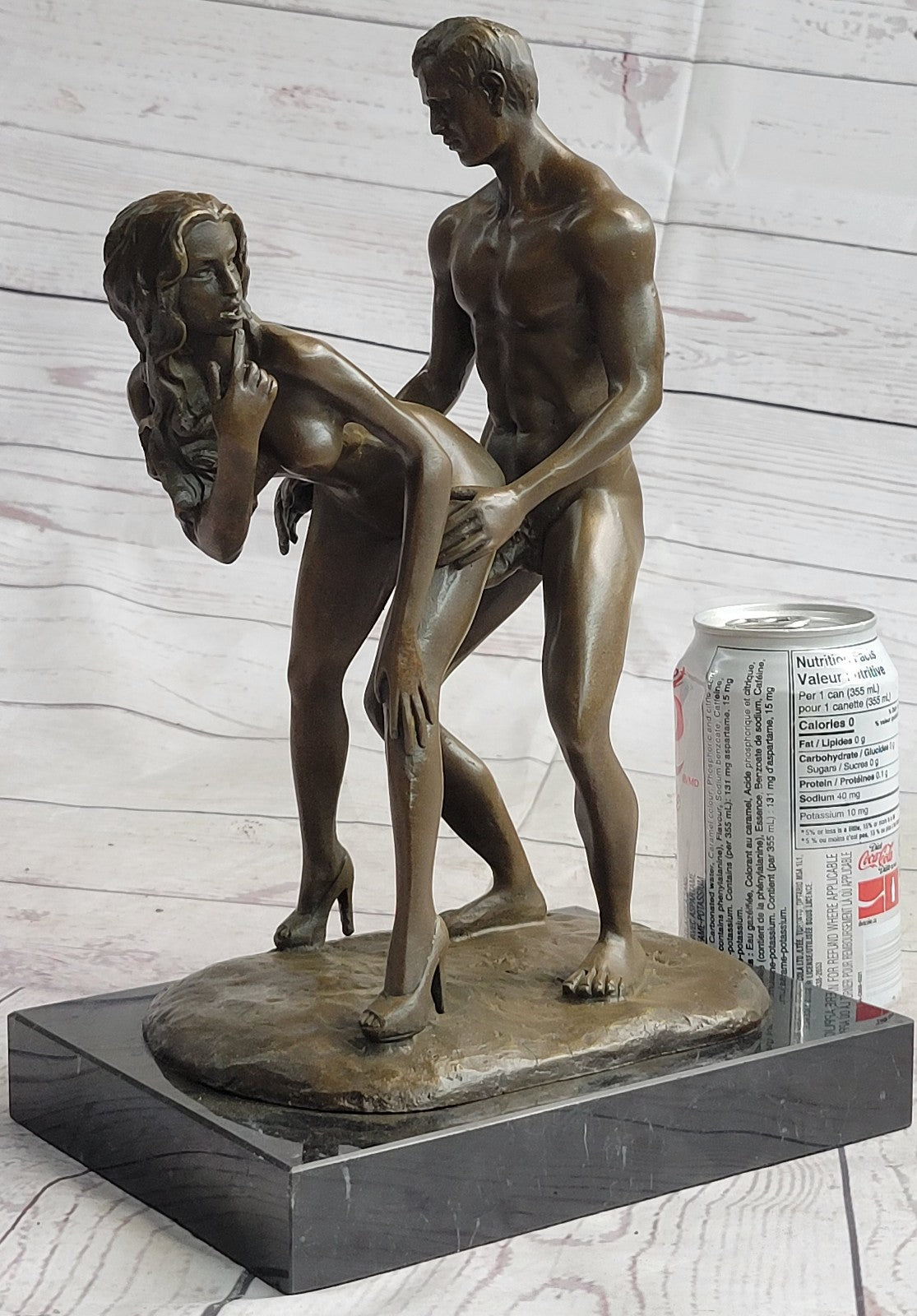 Bronze sculpture nude erogenous women & Man statue marble base Figure