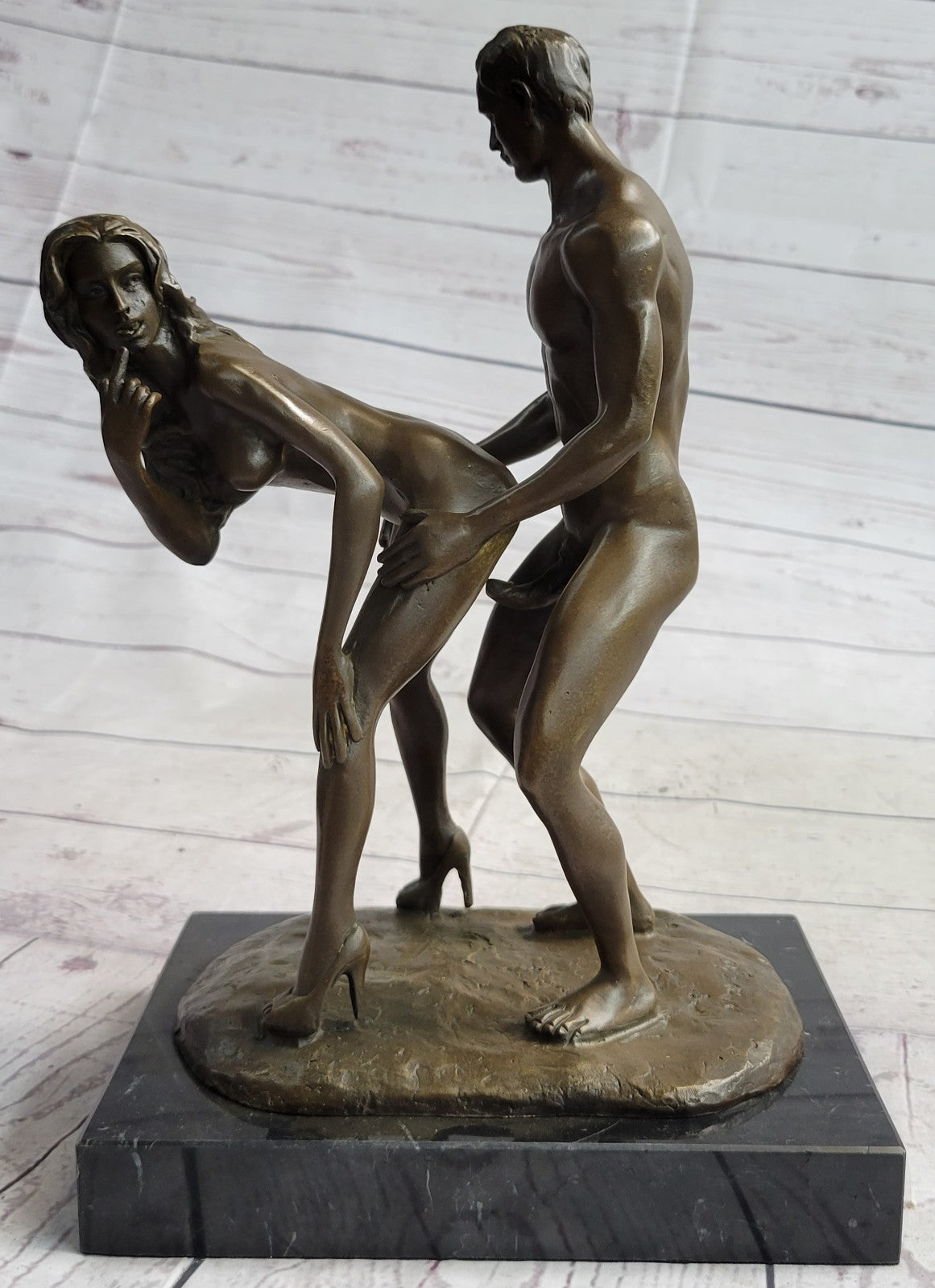 Bronze sculpture nude erogenous women & Man statue marble base Figure