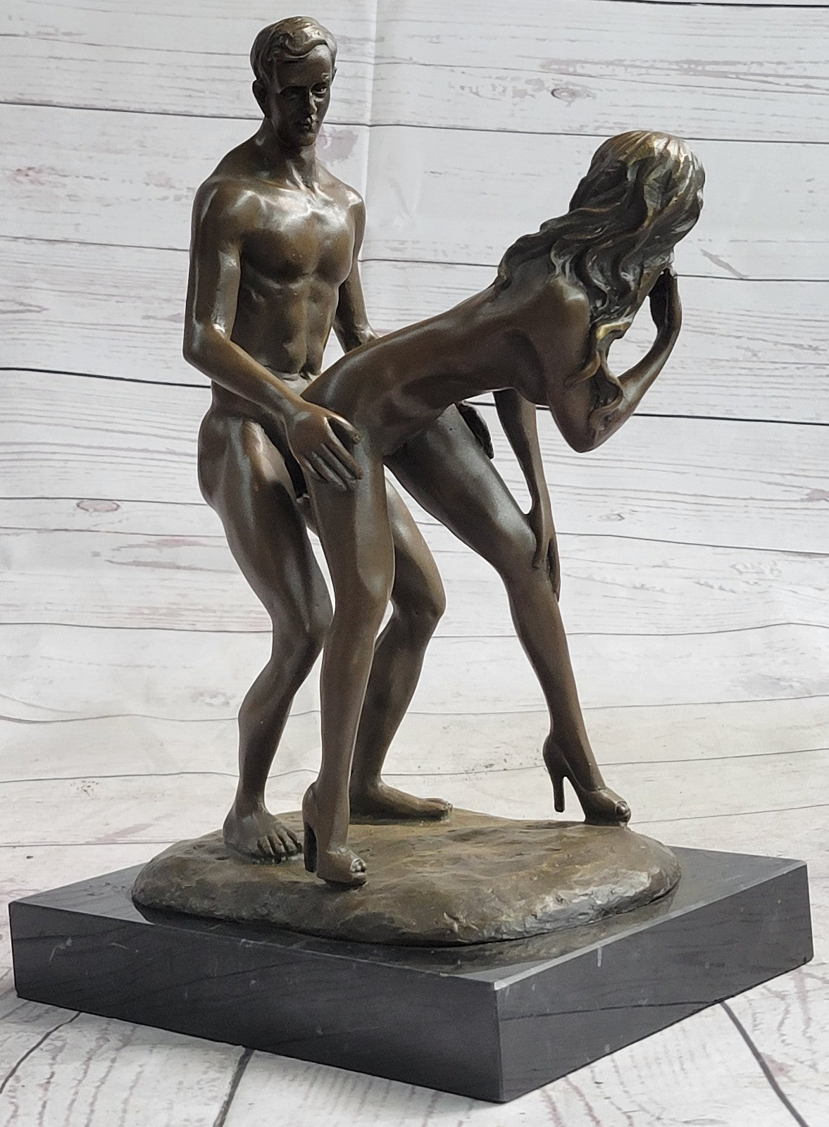 Bronze sculpture nude erogenous women & Man statue marble base Figure