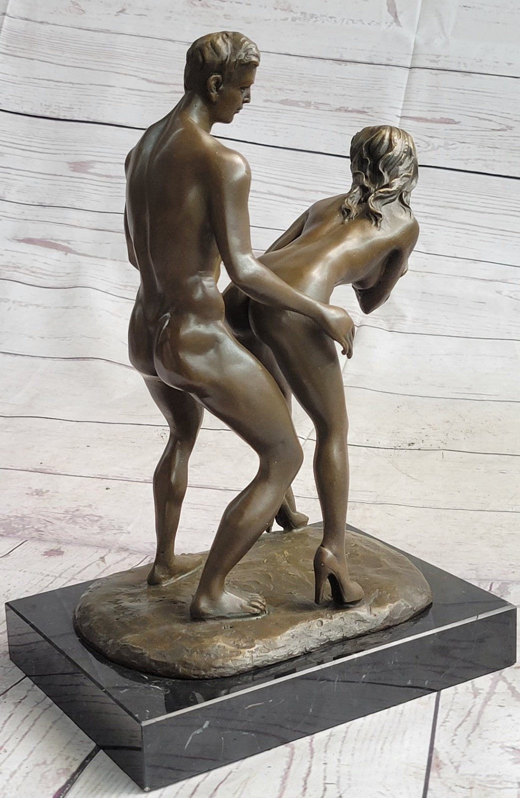 Bronze sculpture nude erogenous women & Man statue marble base Figure