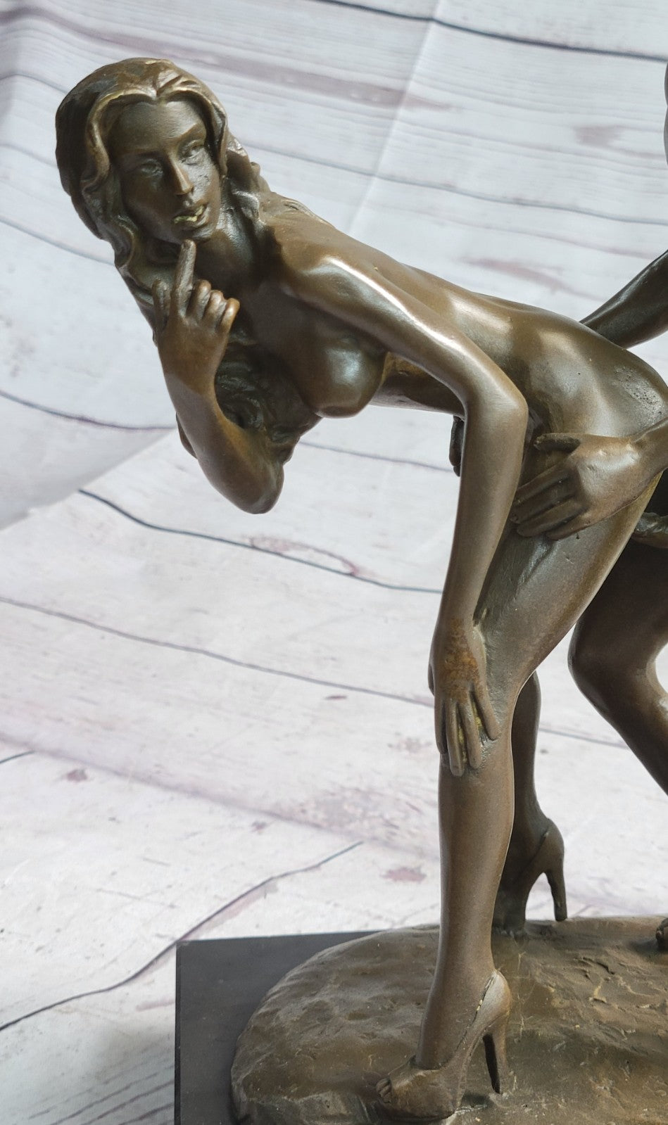 Bronze sculpture nude erogenous women & Man statue marble base Figure