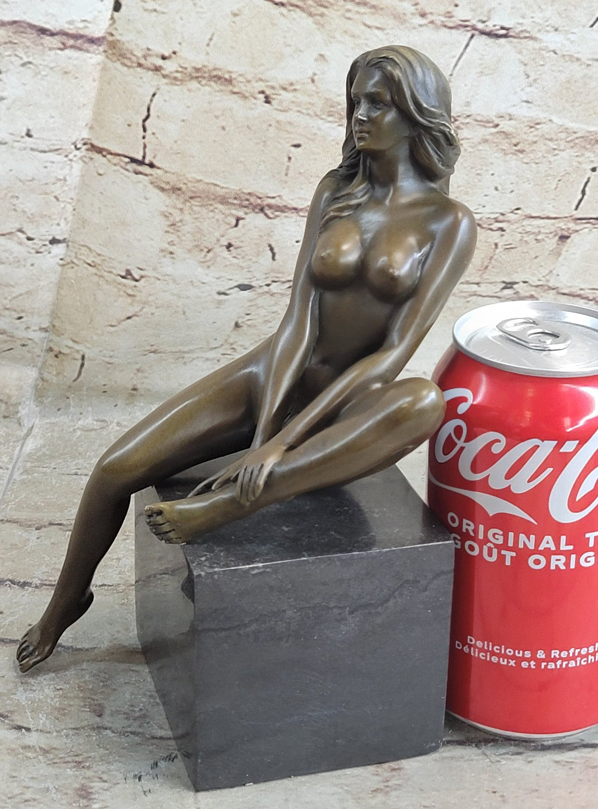 Bronze art sculpture a nude erogenous woman girl lady statue marble base figure