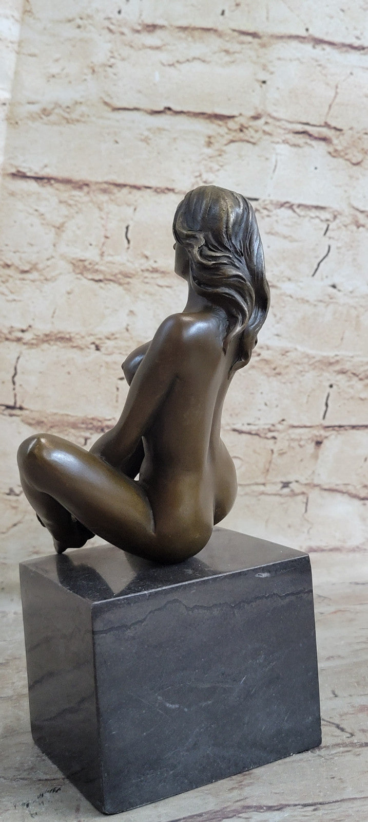 Bronze art sculpture a nude erogenous woman girl lady statue marble base figure