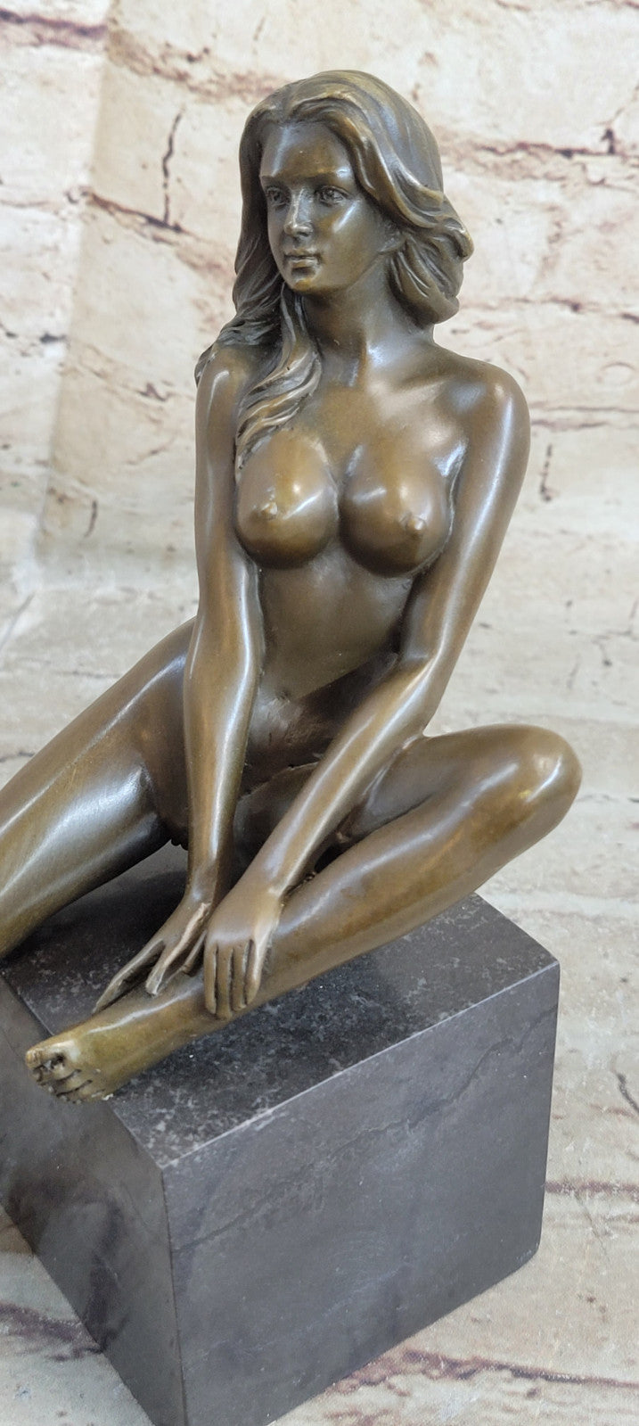 Bronze art sculpture a nude erogenous woman girl lady statue marble base figure