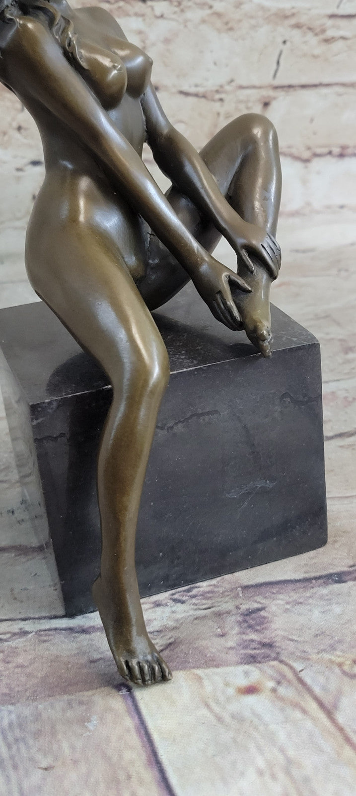 Bronze art sculpture a nude erogenous woman girl lady statue marble base figure