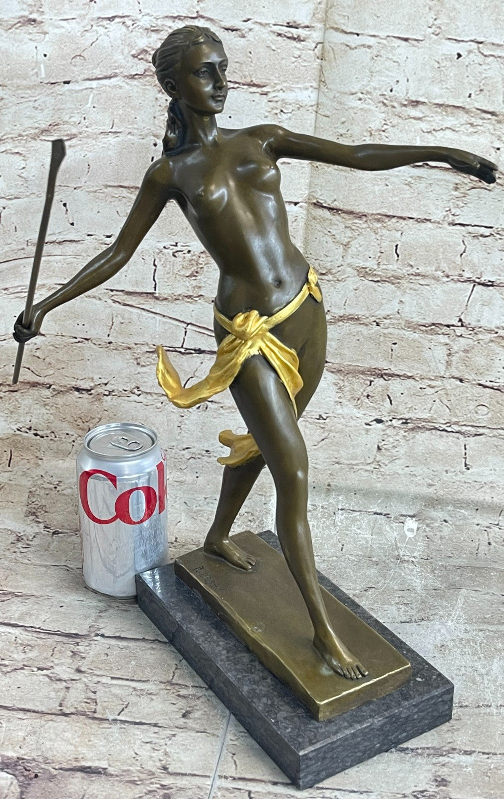 Handcrafted bronze sculpture SALE Huntre Hunter Diana Gilt Female Nude Deco Art