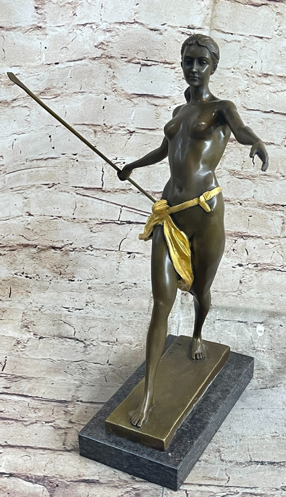 Handcrafted bronze sculpture SALE Huntre Hunter Diana Gilt Female Nude Deco Art