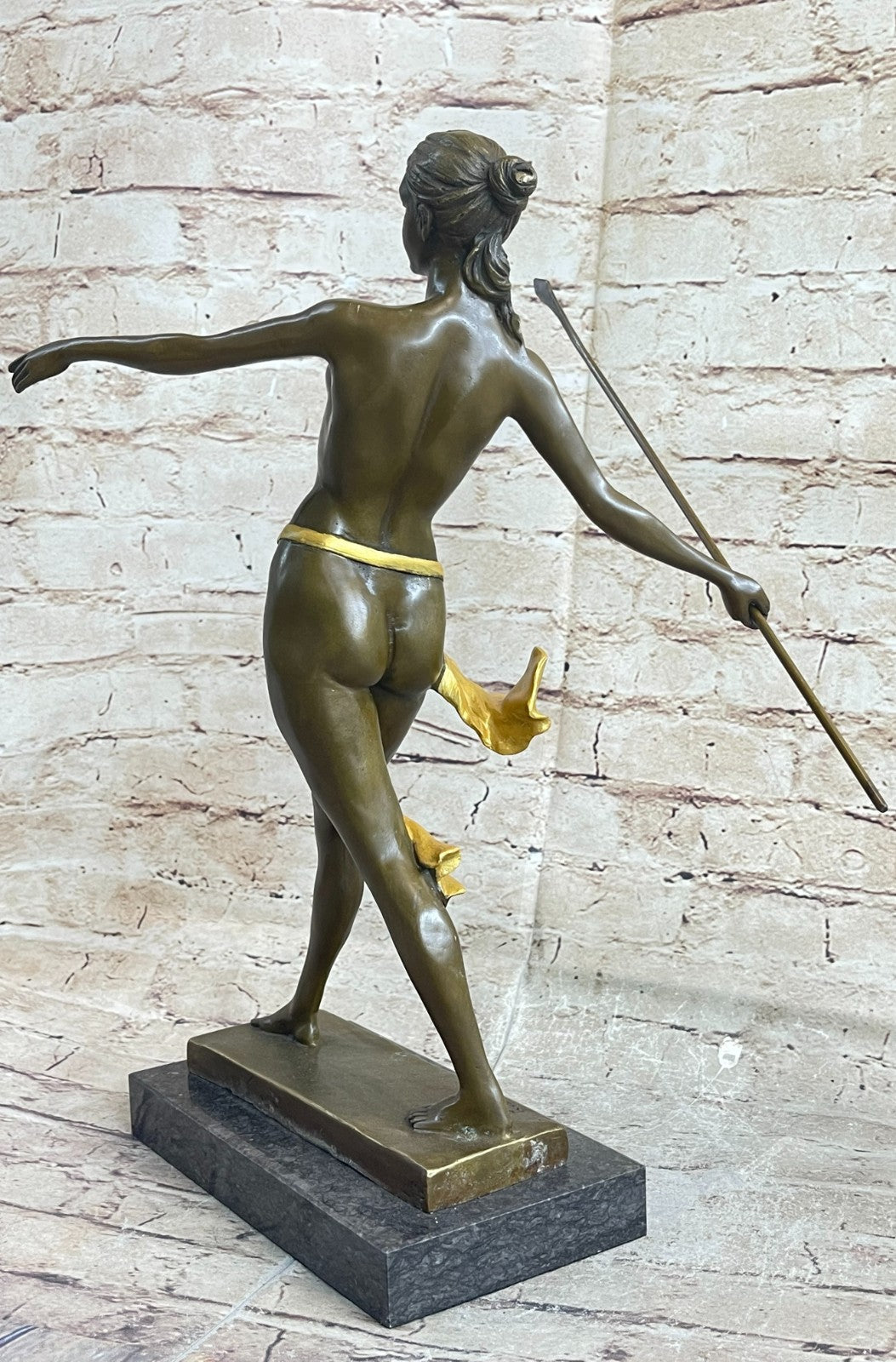 Handcrafted bronze sculpture SALE Huntre Hunter Diana Gilt Female Nude Deco Art