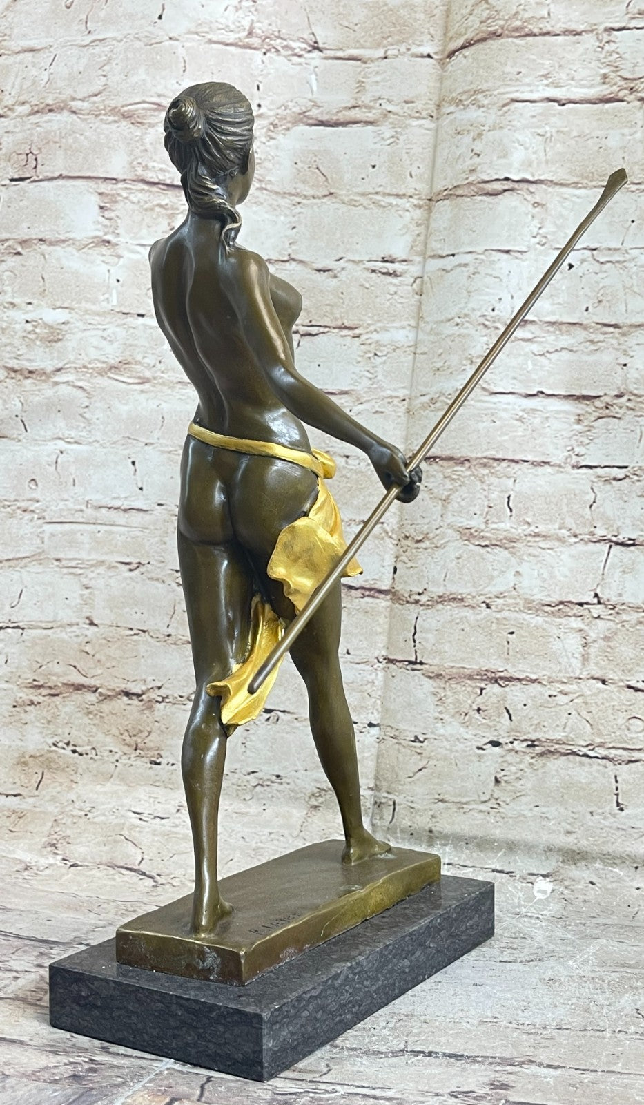 Handcrafted bronze sculpture SALE Huntre Hunter Diana Gilt Female Nude Deco Art
