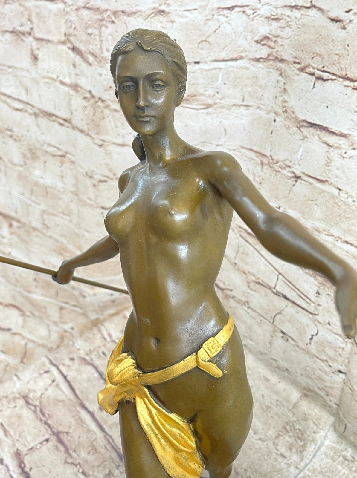 Handcrafted bronze sculpture SALE Huntre Hunter Diana Gilt Female Nude Deco Art