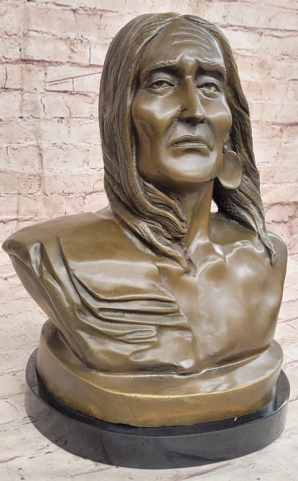 Authentic Milo Native American Chief Warrior Bronze Bust Sculpture Sale