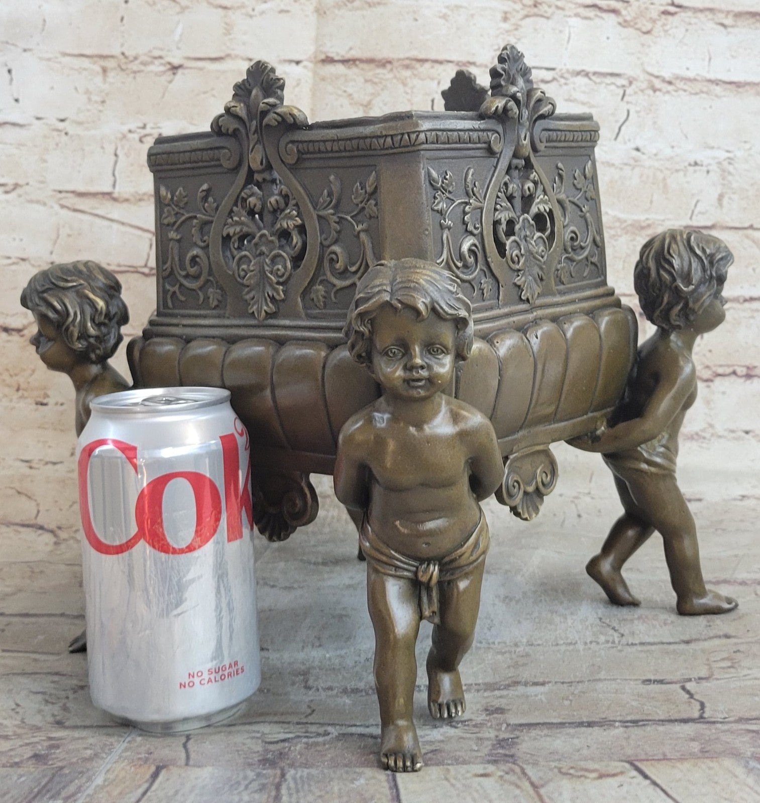 Museum Quality Vintage Planter Bronze Sculpture Featuring Putti Hot Cast Gift NR