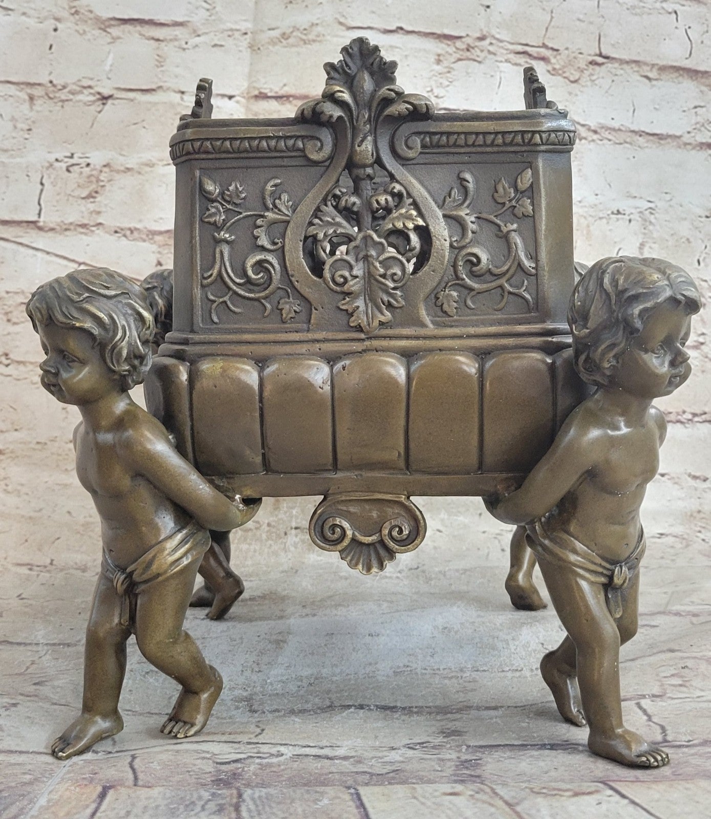 Museum Quality Vintage Planter Bronze Sculpture Featuring Putti Hot Cast Gift NR