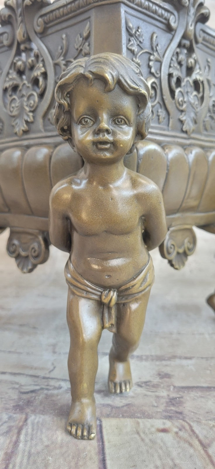 Museum Quality Vintage Planter Bronze Sculpture Featuring Putti Hot Cast Gift NR