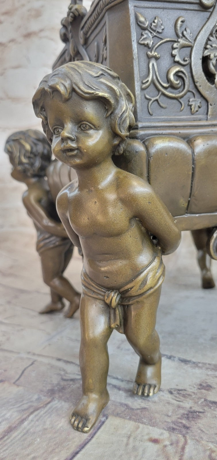 Museum Quality Vintage Planter Bronze Sculpture Featuring Putti Hot Cast Gift NR