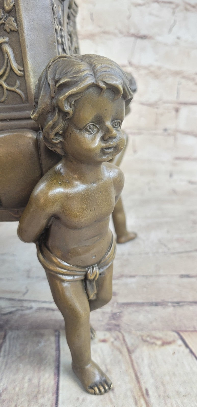 Museum Quality Vintage Planter Bronze Sculpture Featuring Putti Hot Cast Gift NR