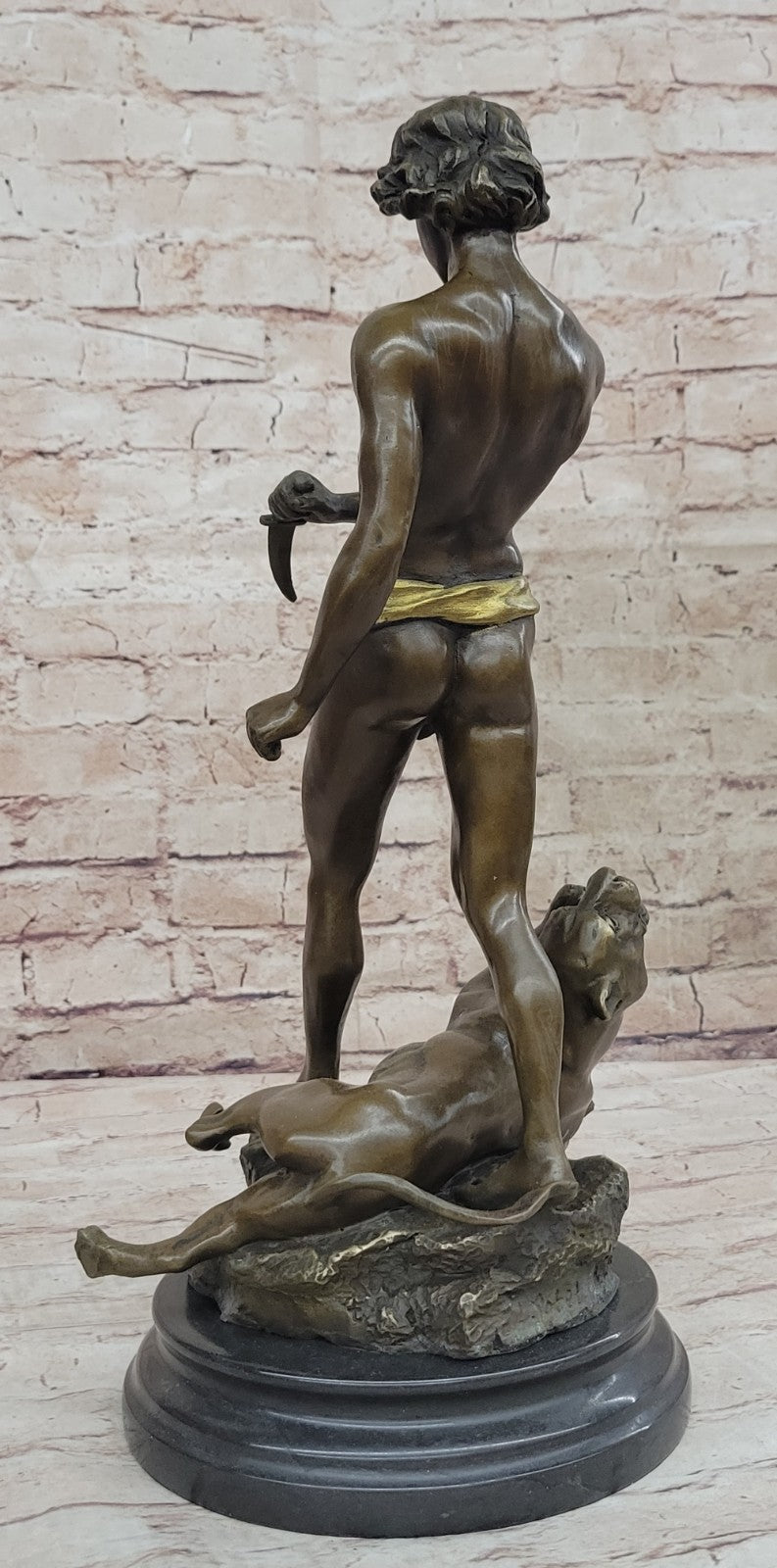 Lost Wax Method Winner Paris Exposition 1900 Nude Boy and Lion Bronze Sculpture Decor
