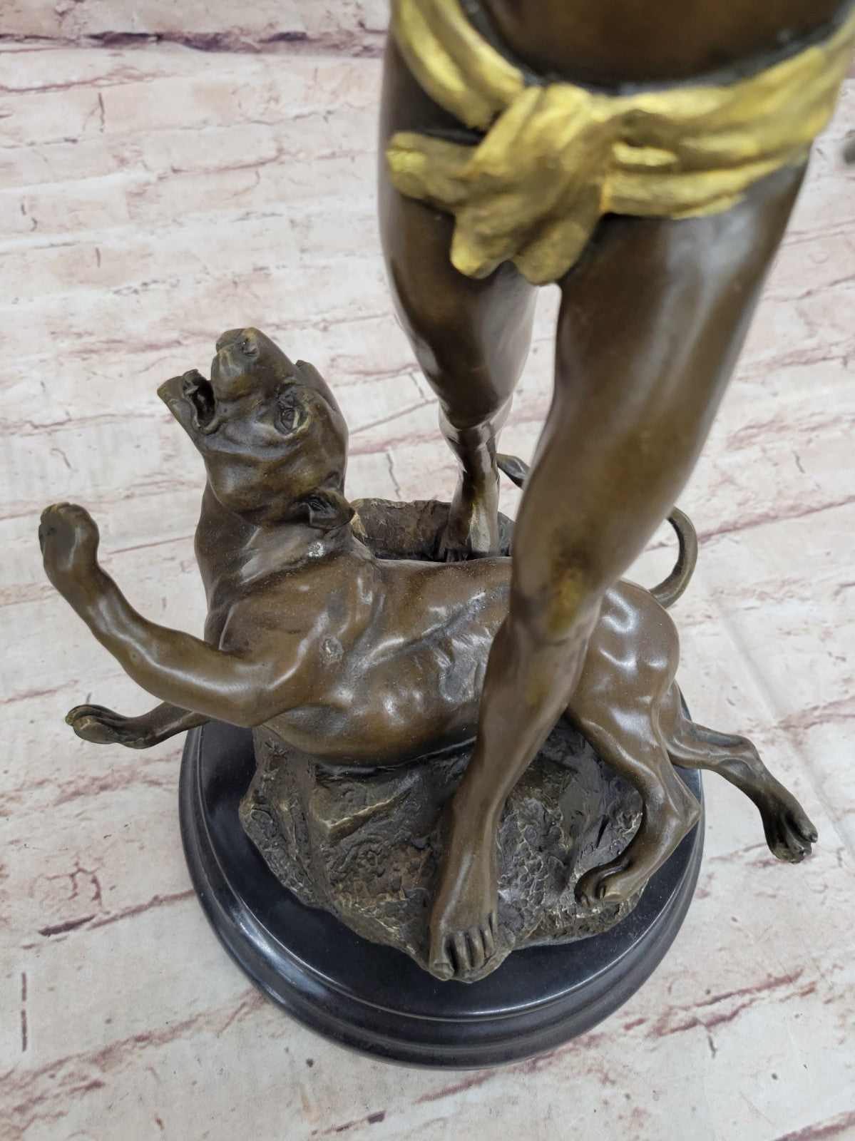 Lost Wax Method Winner Paris Exposition 1900 Nude Boy and Lion Bronze Sculpture Decor