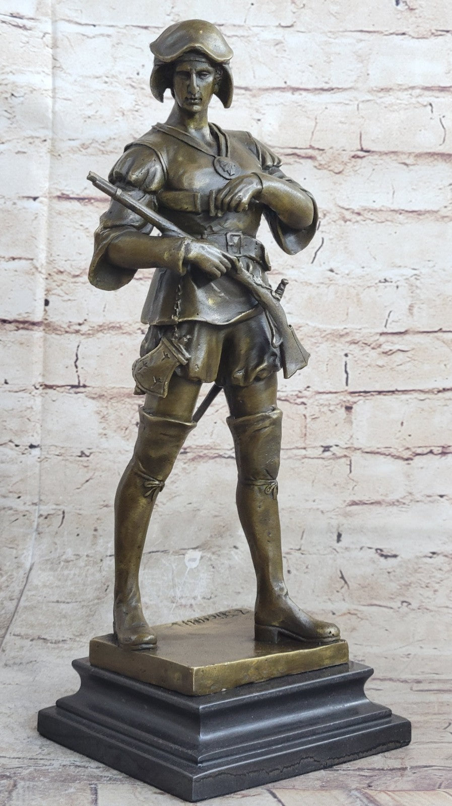 Hand Made by Lost Wax a European Fighter with Riffle Gun Bronze Sculpture Deal