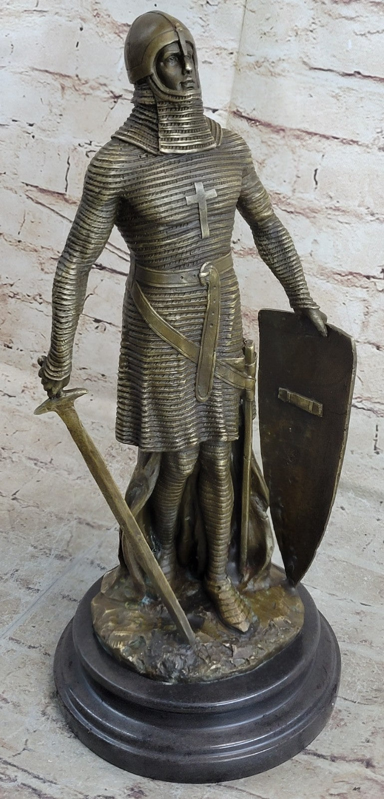 Medieval Knight on Horse Statue 100% Pure Hand Made Bronze Hot Cast Sculpture NR