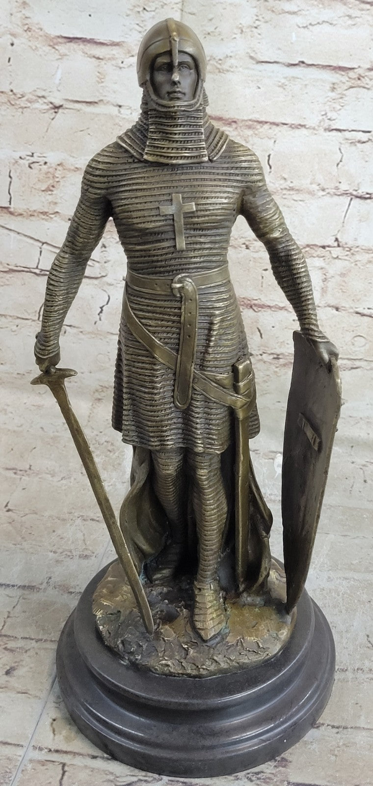 Medieval Knight on Horse Statue 100% Pure Hand Made Bronze Hot Cast Sculpture NR
