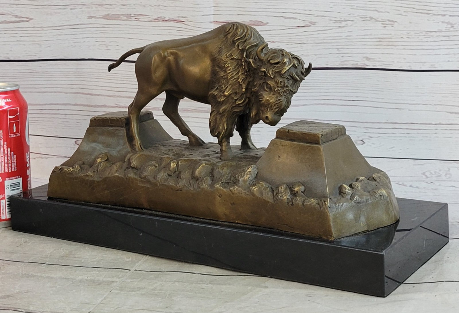 Large American Buffalo Bison Art Deco Sculpture Marble Base Figurine Figure SALE