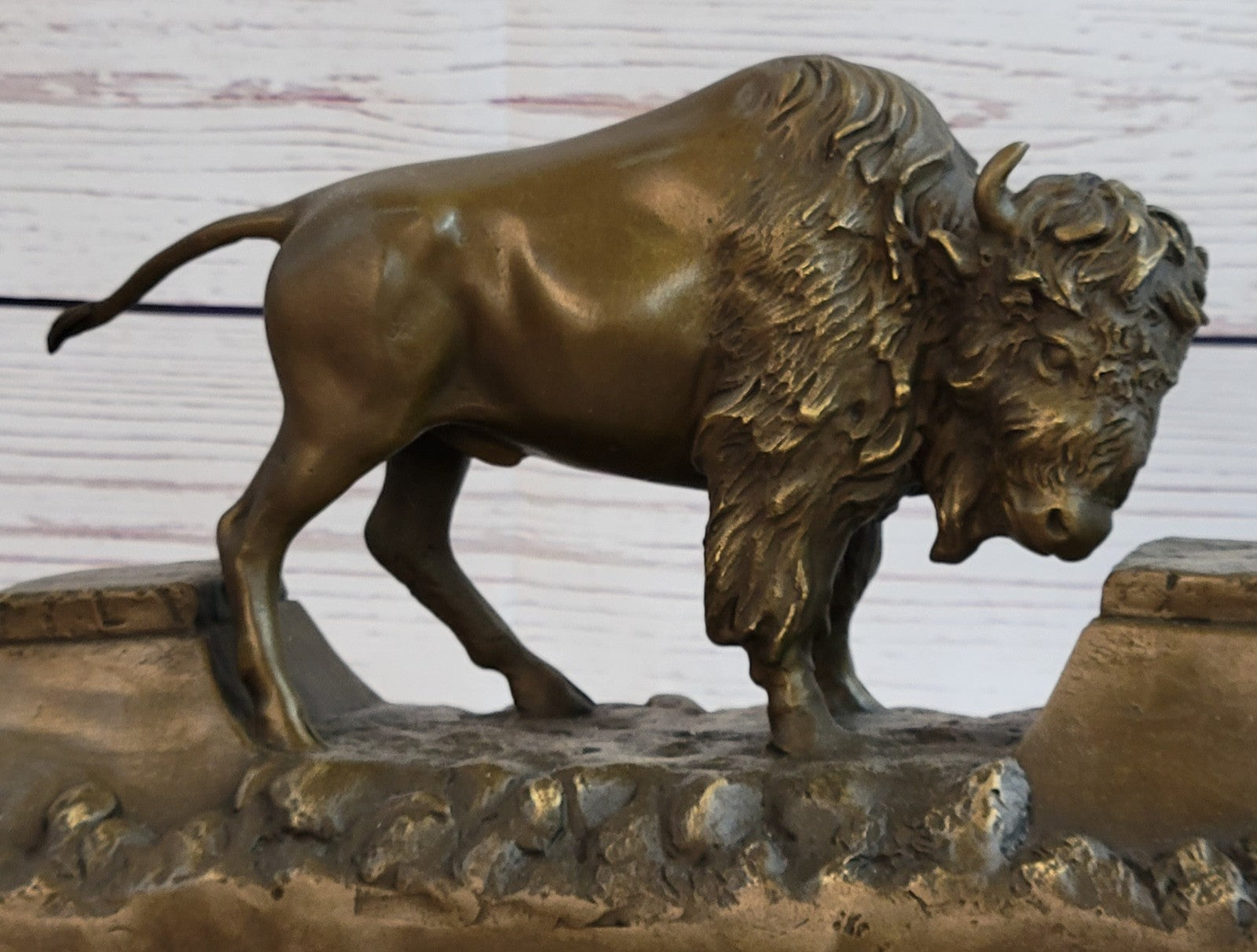 Large American Buffalo Bison Art Deco Sculpture Marble Base Figurine Figure SALE