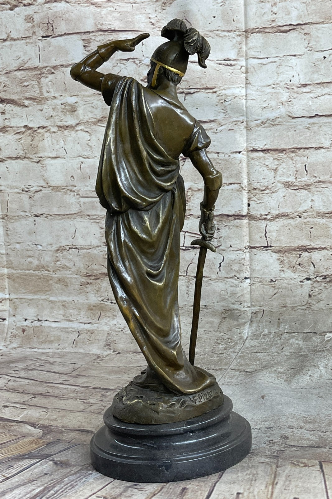 Art Decor Classic Roman Greek Warrior Bronze Sculpture Gold Accent Patina