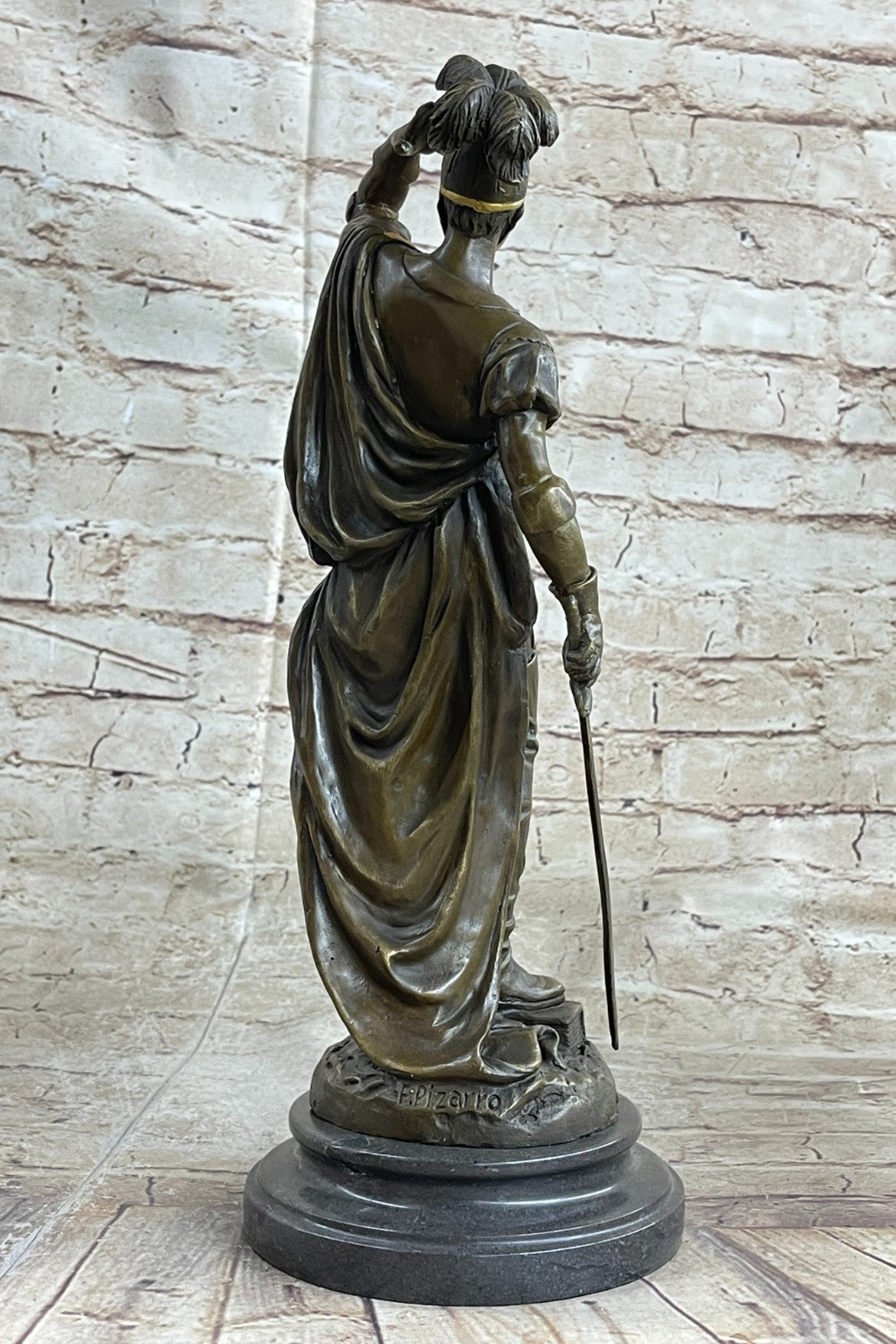 Art Decor Classic Roman Greek Warrior Bronze Sculpture Gold Accent Patina