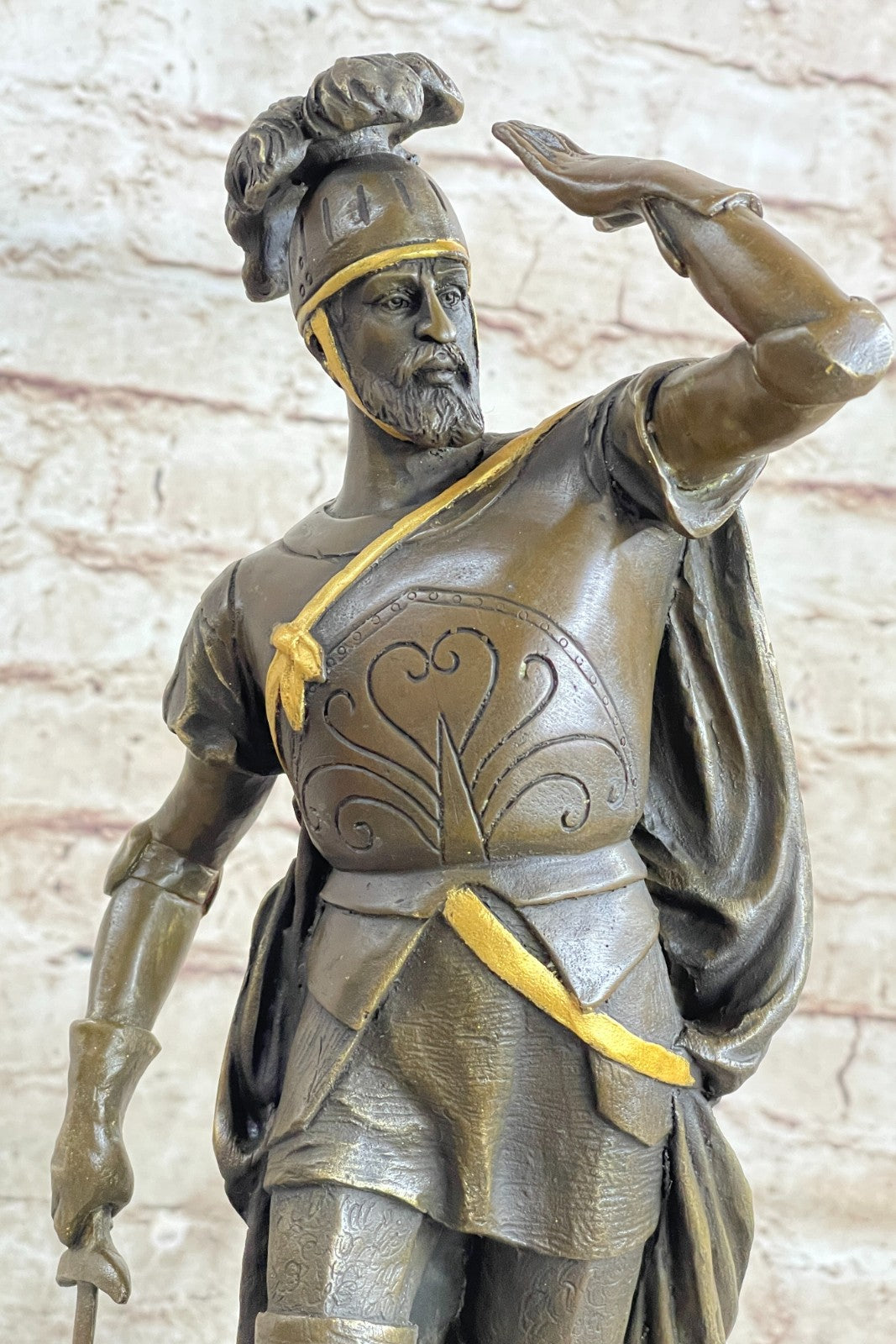 Art Decor Classic Roman Greek Warrior Bronze Sculpture Gold Accent Patina