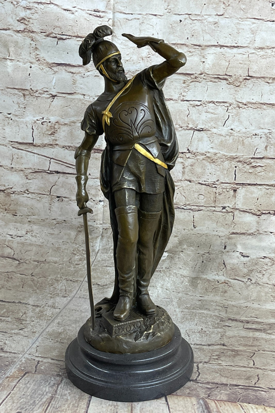 Art Decor Classic Roman Greek Warrior Bronze Sculpture Gold Accent Patina