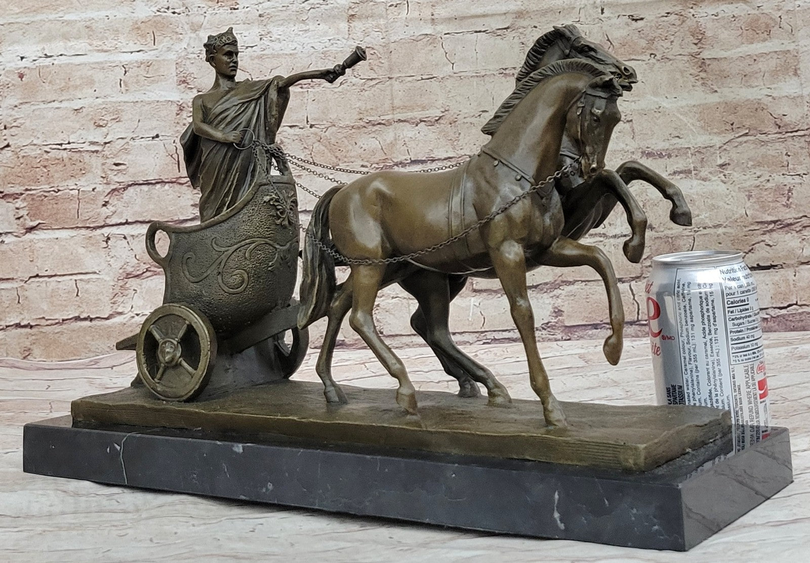 17 Inch Roman Chariot Hot Cast Decorative Figurine, Genuine Designer Bronze