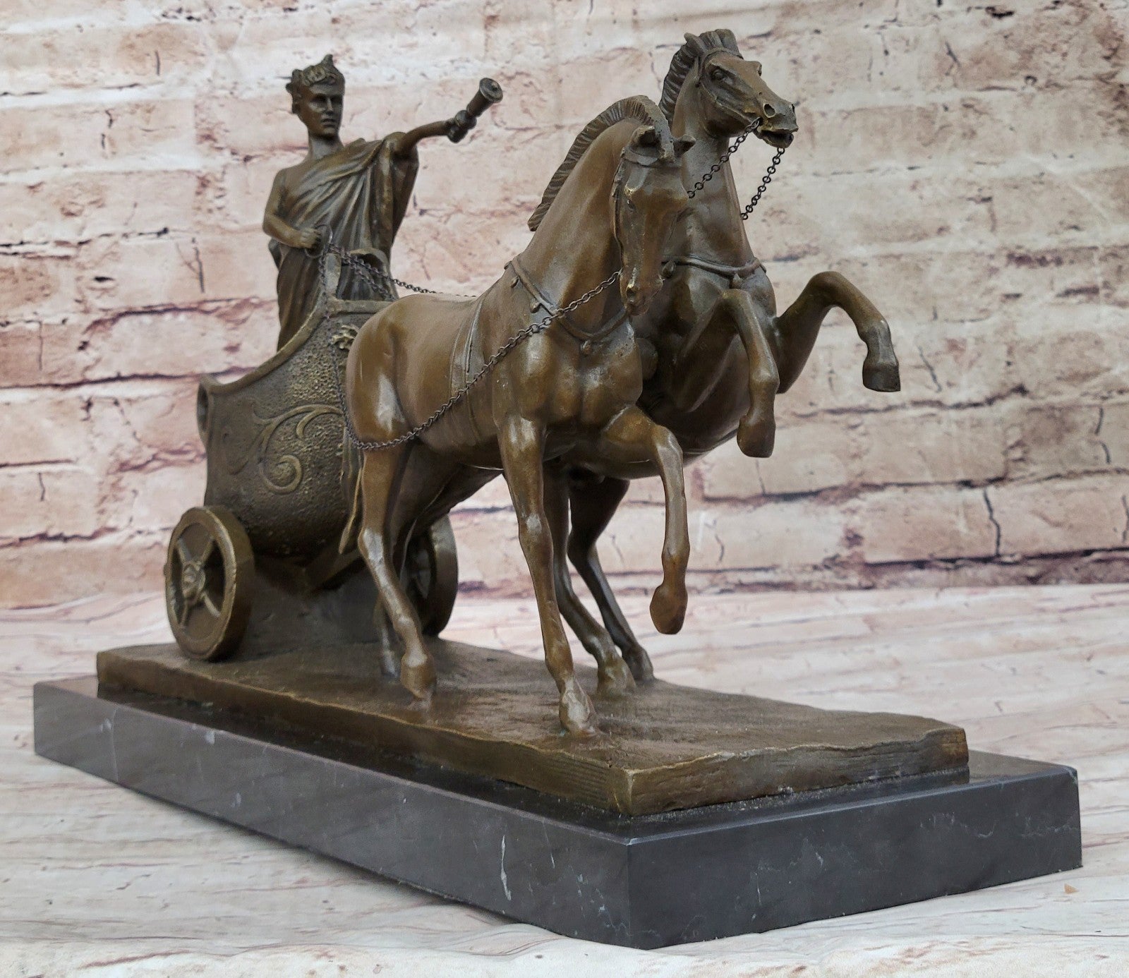 17 Inch Roman Chariot Hot Cast Decorative Figurine, Genuine Designer Bronze