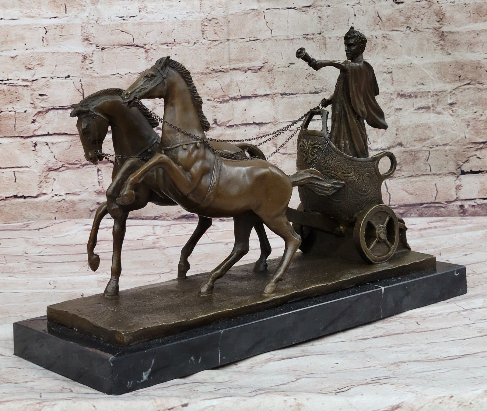 17 Inch Roman Chariot Hot Cast Decorative Figurine, Genuine Designer Bronze