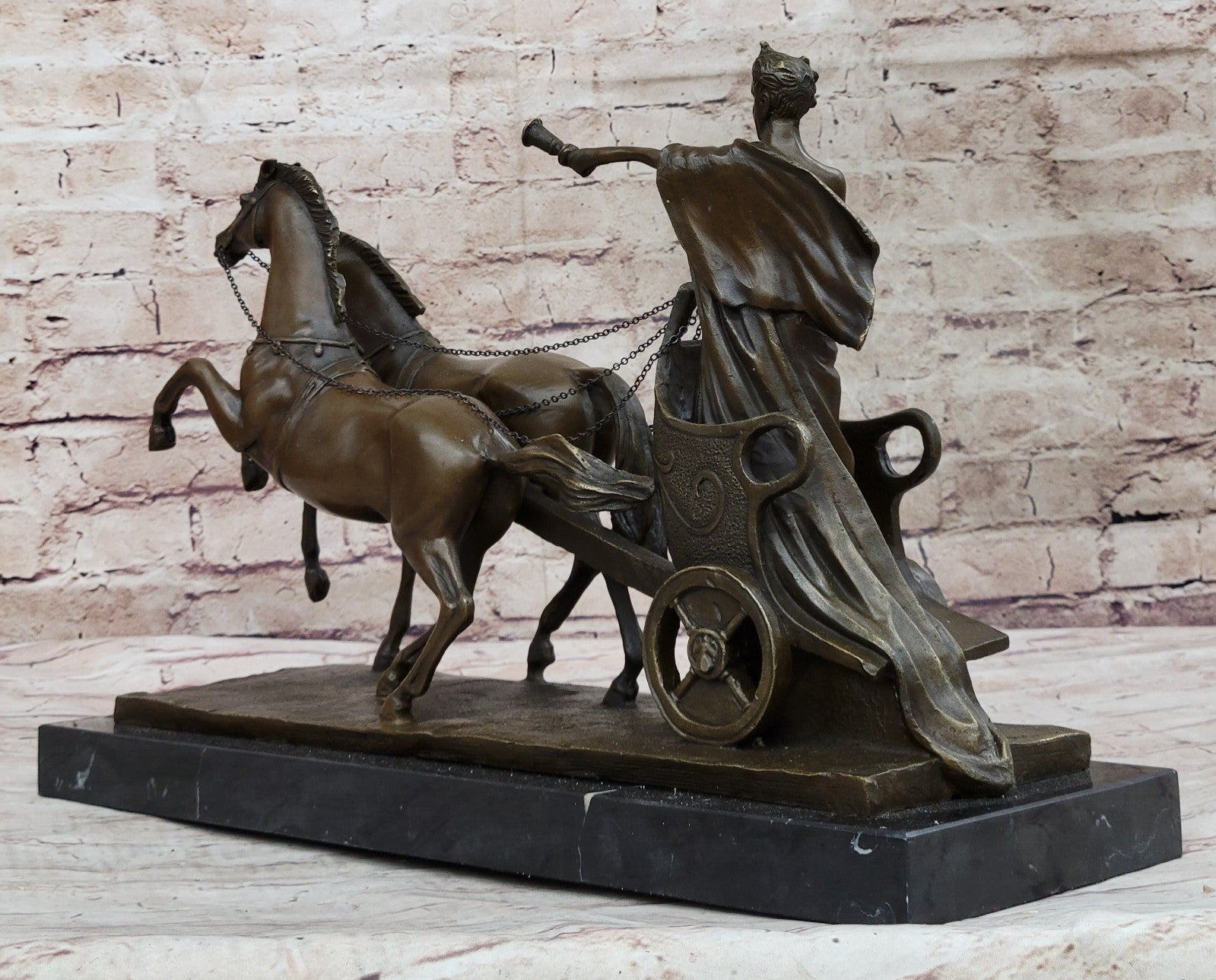 17 Inch Roman Chariot Hot Cast Decorative Figurine, Genuine Designer Bronze