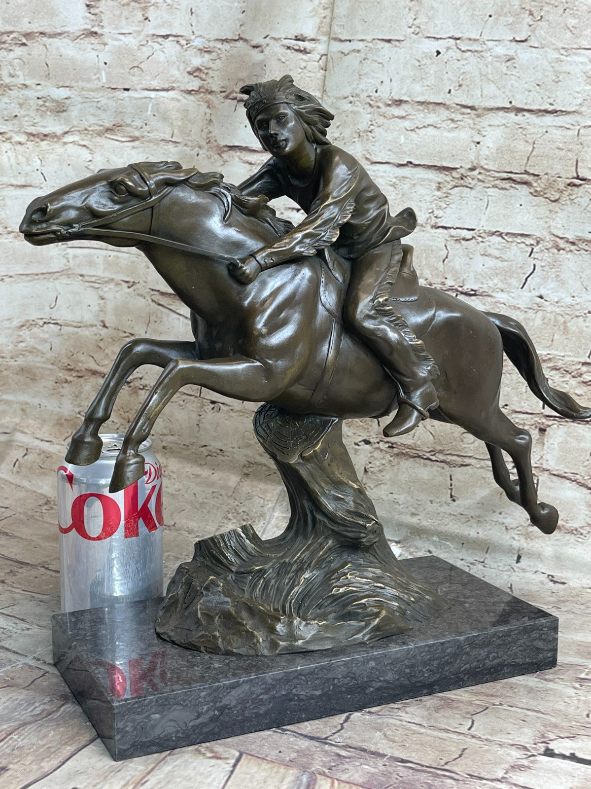 Native American Indian Man W/ Horse Bronze Sculpture Statue Figure Art