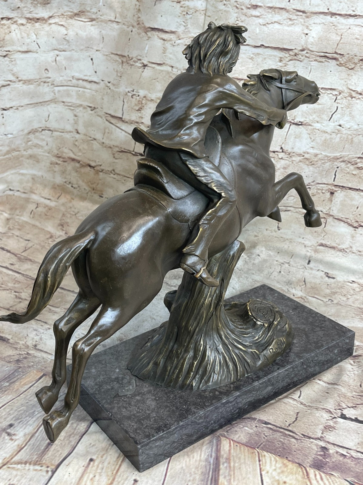 Native American Indian Man W/ Horse Bronze Sculpture Statue Figure Art