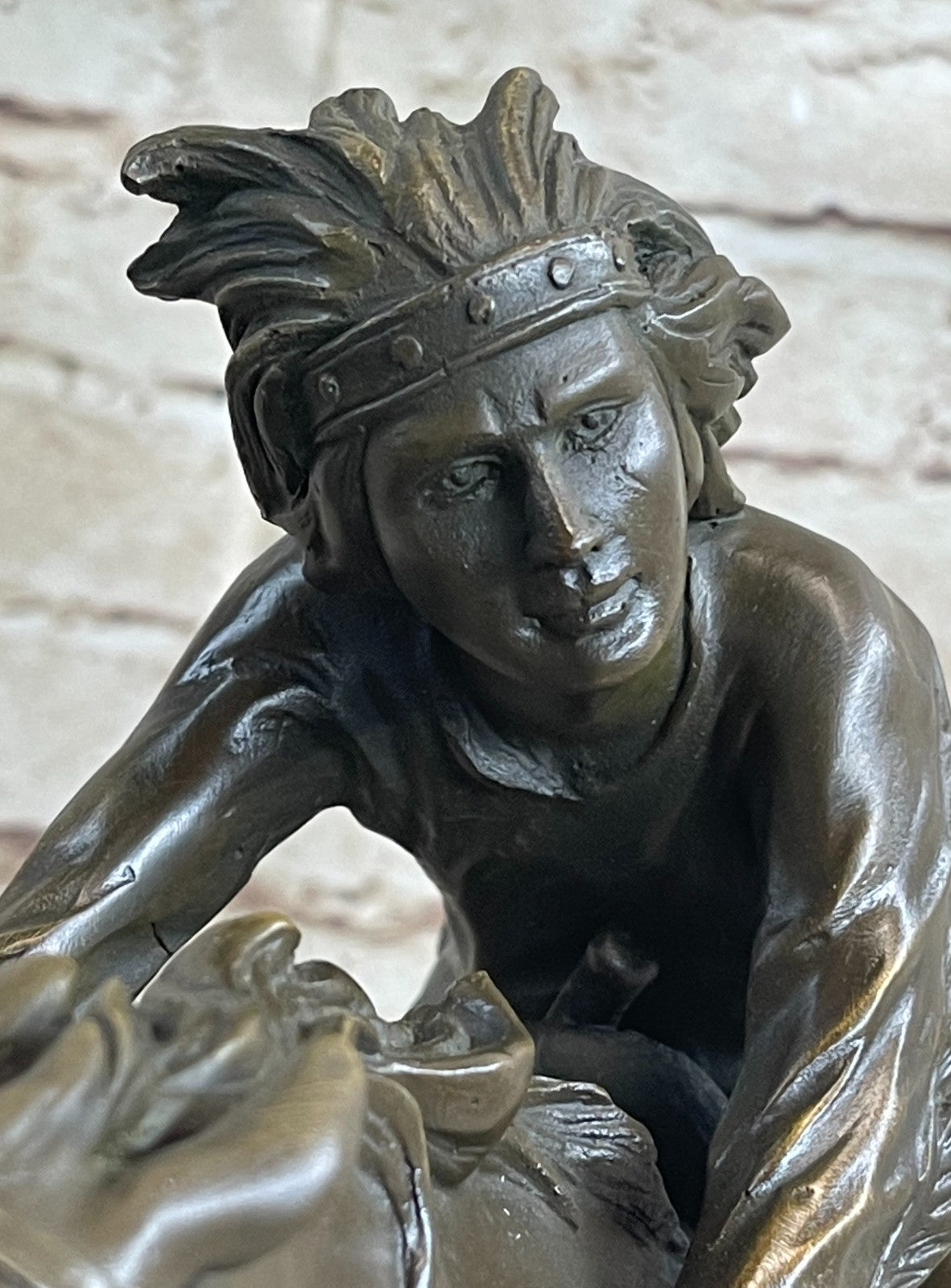 Native American Indian Man W/ Horse Bronze Sculpture Statue Figure Art