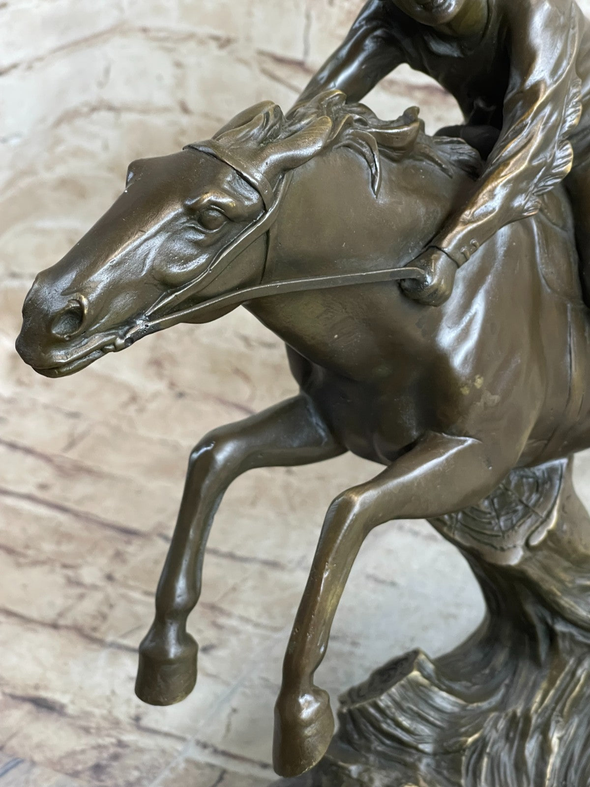 Native American Indian Man W/ Horse Bronze Sculpture Statue Figure Art