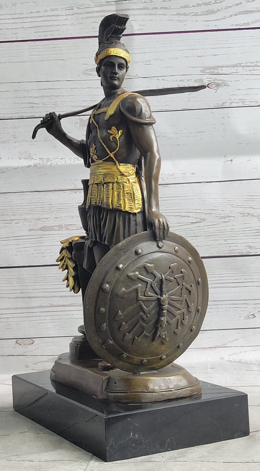 Fine Art Roman Warrior Bronze Sculpture Gilt Statue Hand Made Lost Wax