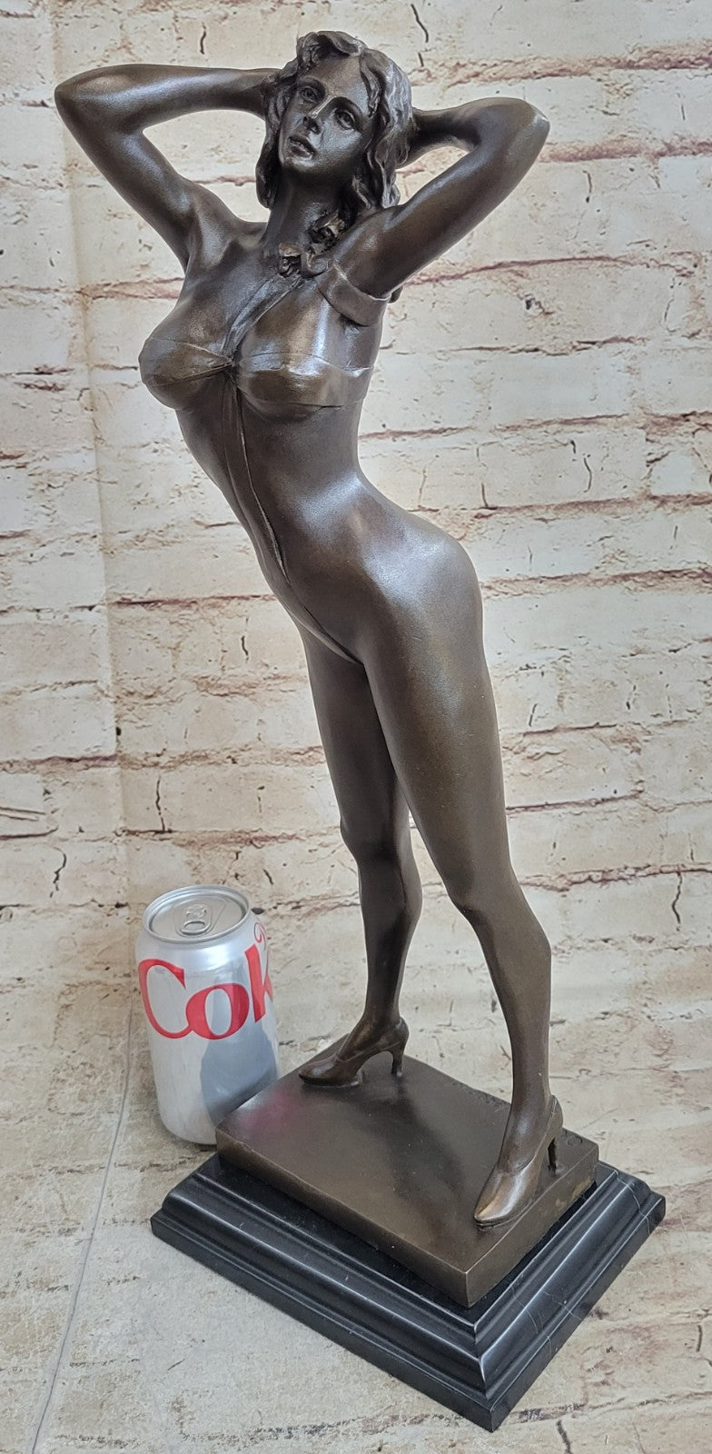 Signed High Quality Art Deco Bronze Nude Girl Marble Plinth Statue Hotcast Gift