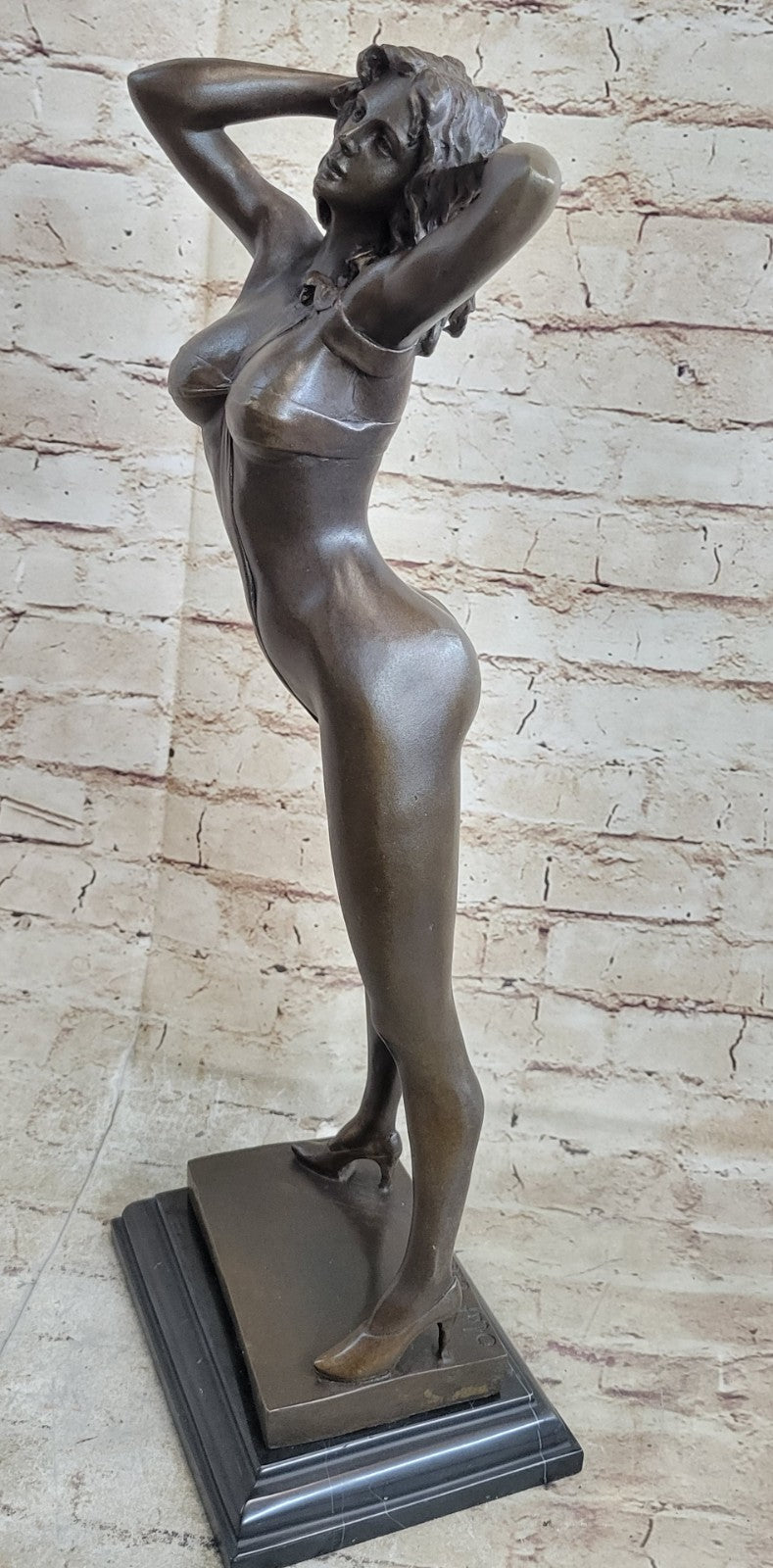 Signed High Quality Art Deco Bronze Nude Girl Marble Plinth Statue Hotcast Gift