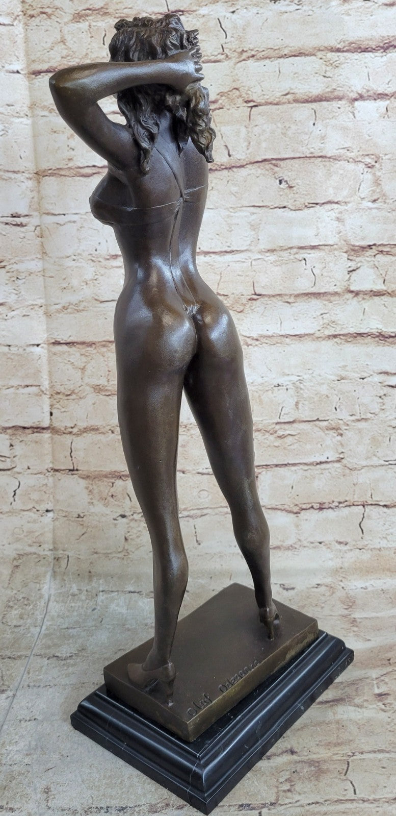 Signed High Quality Art Deco Bronze Nude Girl Marble Plinth Statue Hotcast Gift