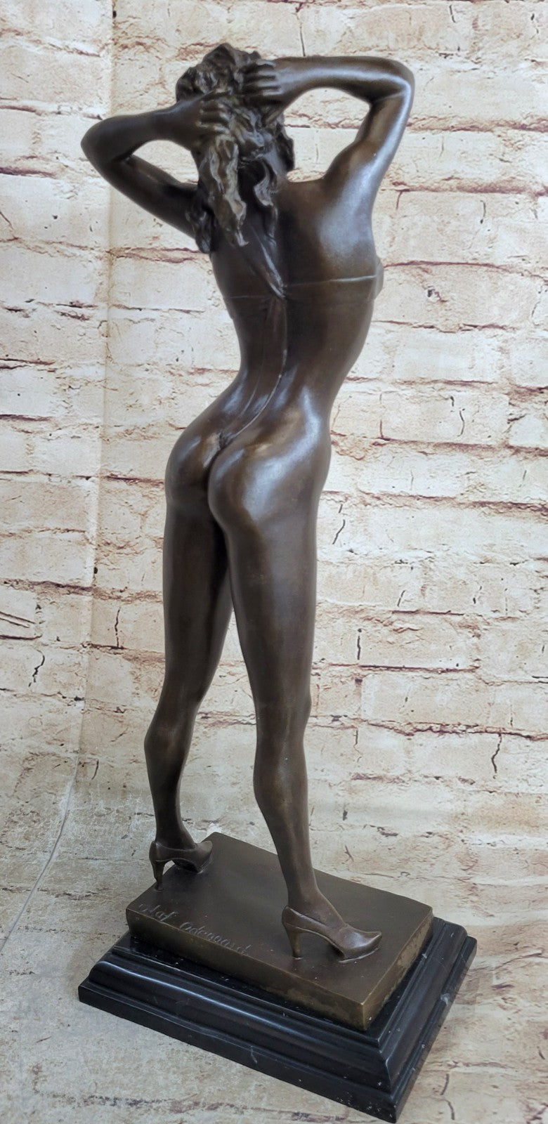 Signed High Quality Art Deco Bronze Nude Girl Marble Plinth Statue Hotcast Gift