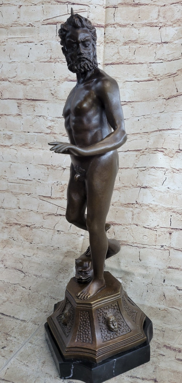 Poseidon Bronze Nude signiert Bronzestatue Bronzeskulptur Bronzefigur Statue