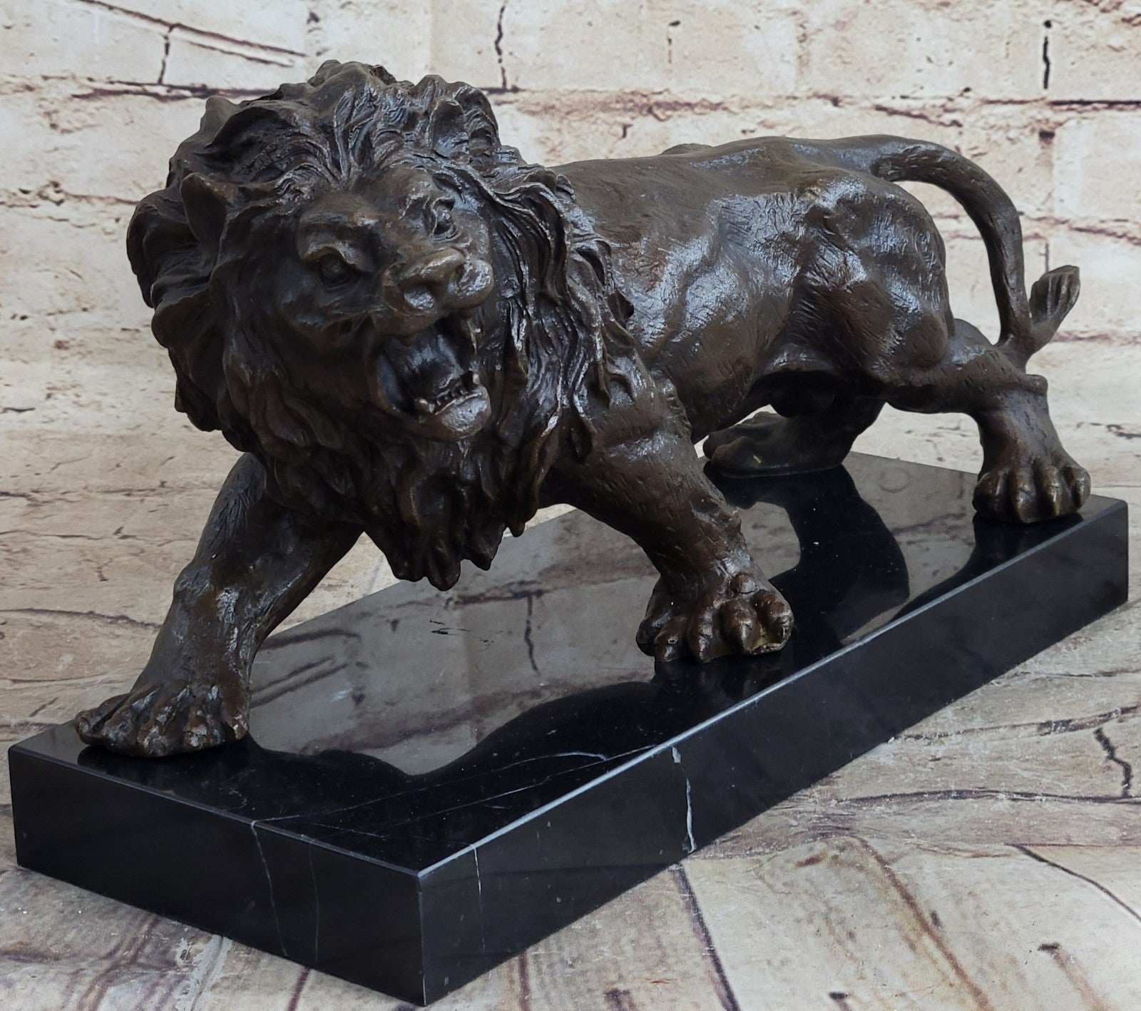 Handcrafted 14 LBS Large African Male Lion Museum Quality Bronze Statue Artwork