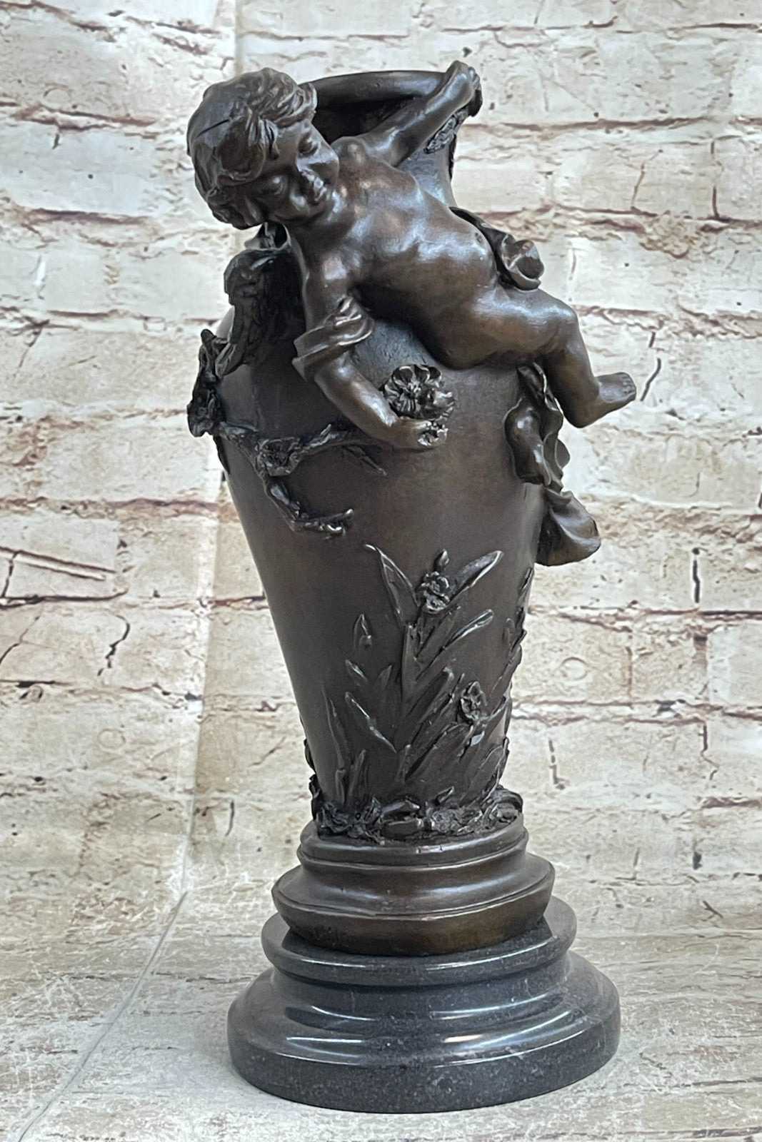 Art Deco Victorian Style Baby Angel Cherubs Vase Planter Bronze Statue Sale