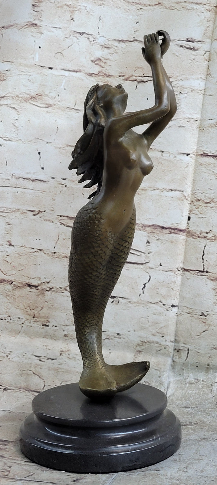 Mermaid Praying Handcrafted Bronze Sculpture Marble Base Figurine Figure Hotcast