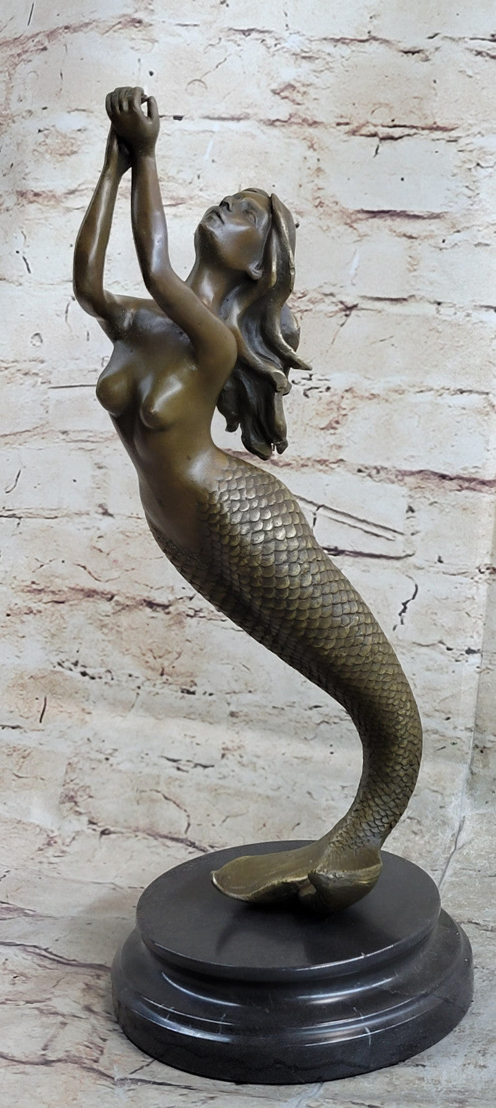 Mermaid Praying Handcrafted Bronze Sculpture Marble Base Figurine Figure Hotcast