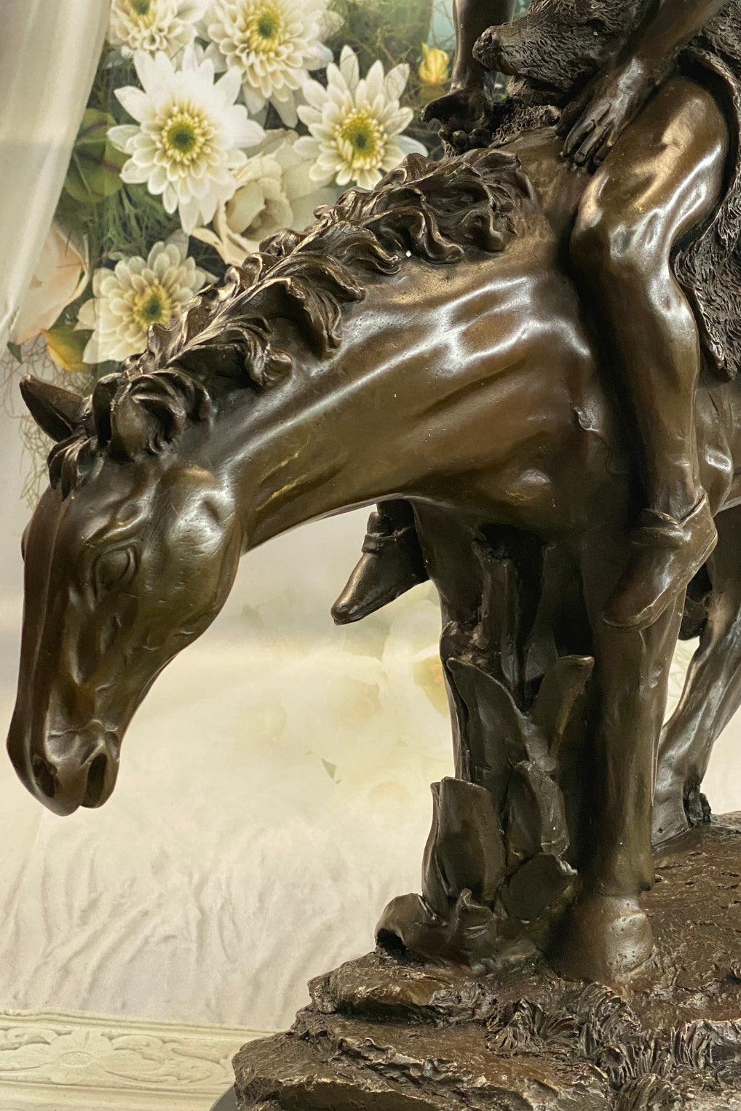 Signed Original Native American Indian Riding Horse Bronze Sculpture Statue
